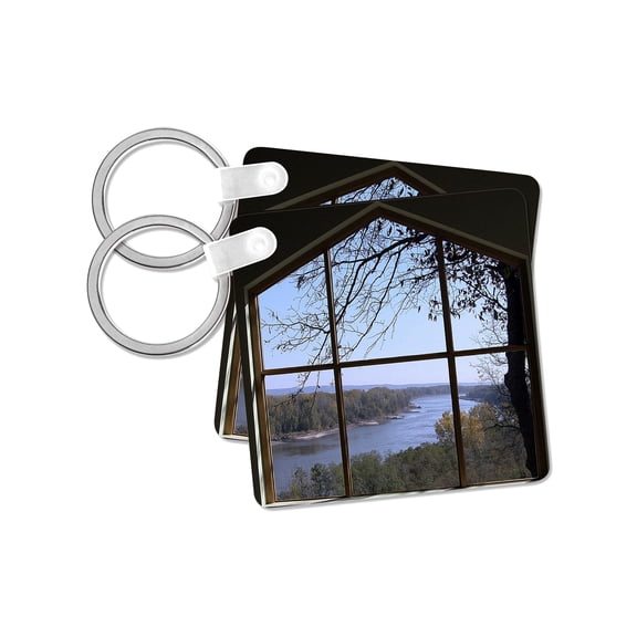 3dRose, Picture Window of a River, set of 2 Key Chains