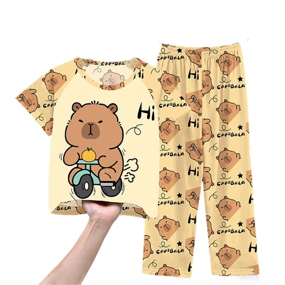 CONROSES Toddler Girls Clothes Set Cartoon Capybara Graphic Short Sleeve Sleepwear T Shirts Shorts Loungewear Set for Kids, Sizes 2-3 Years