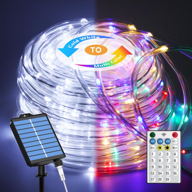 Luces solares tipo cuerda ICRGB, 22 m, 200 LED, IP67, control remoto a prueba de agua