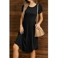 thumbnail image 4 of CALIPESSA Womens Summer Solid Tunic Ruffle Knee Dress Casual Loose Swing Flowy Black Short Sleeve Curved Hem Midi Dresses With Pocket, 4 of 5
