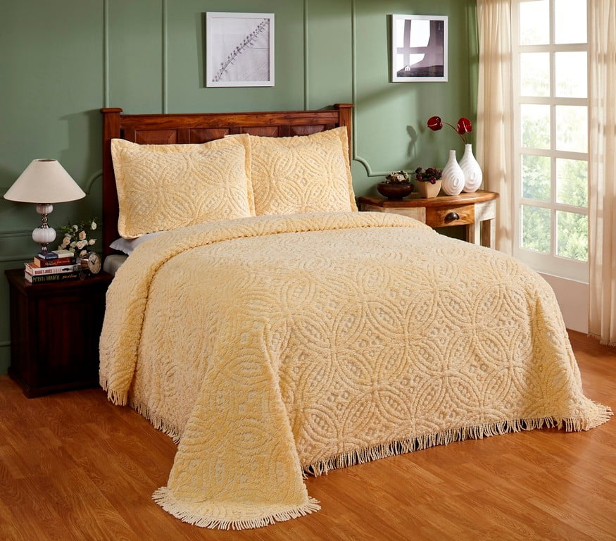 Tufted Bed Cover Of Cotton Wedding Ring Bedspread Queen 102x110 Butter ...
