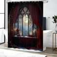 thumbnail image 3 of Gothic Castle Shower Curtain Full Moon Night Vintage Medieval Enchanted Castles Witchcraft Red Rose Rustic Spooky Landscape Fabric Bathroom Decor Set with 12 Hooks, 3 of 7