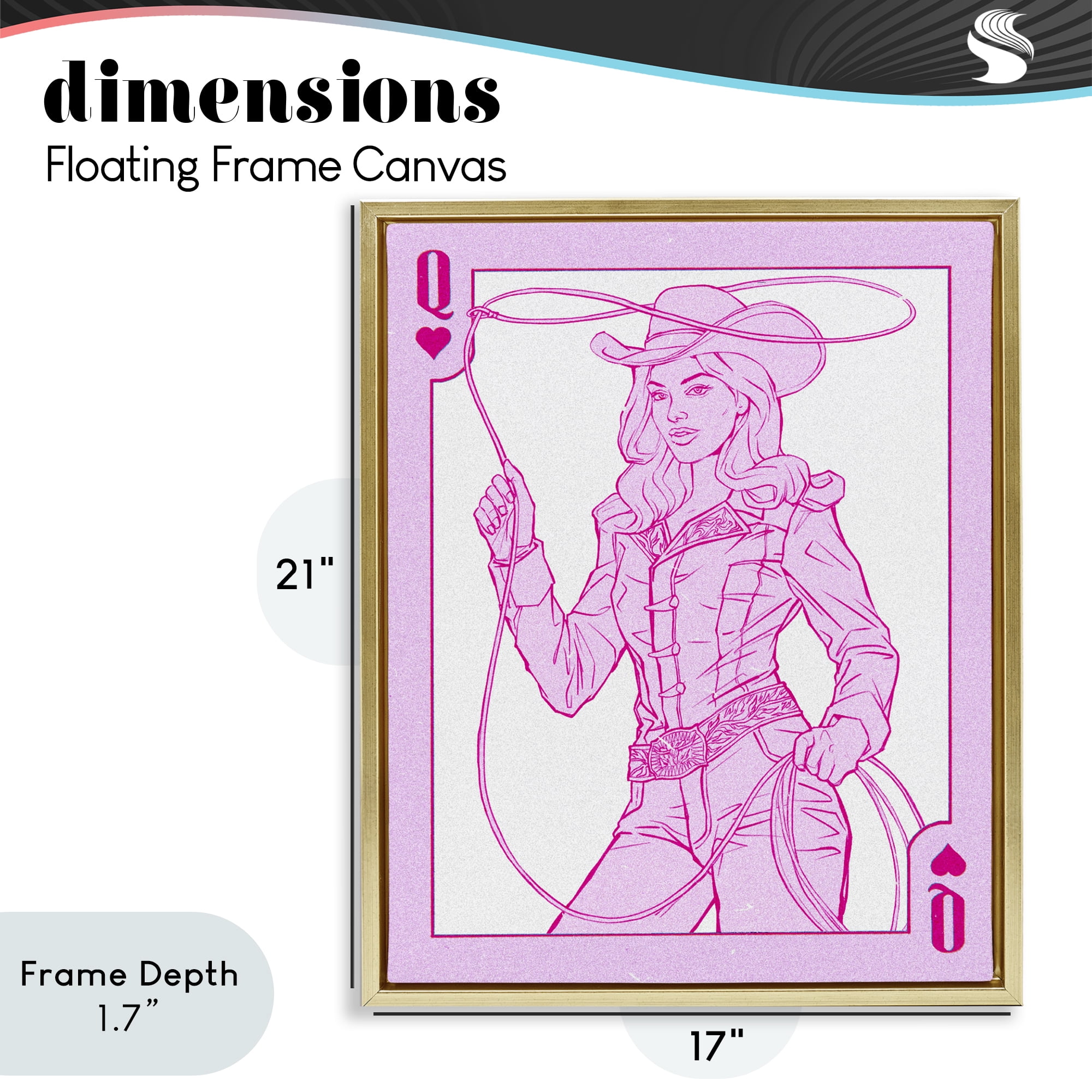 Stupell Industries Cowgirl Queen of Hearts Gold Framed Floater Canvas Wall Art, design by Ziwei Li