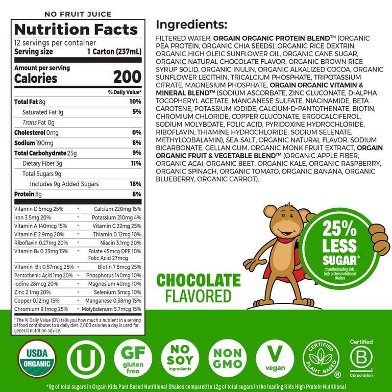 Orgain Organic Kids Nutritional Vegan Protein Shakes, Chocolate