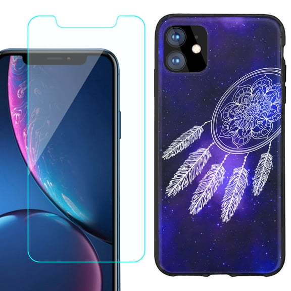 For Apple iPhone 11 Phone Case , Slim-Fit TPU Protective Case (Black), with Tempered Glass Screen Protector, by OneToughShield ® - Dream Catcher