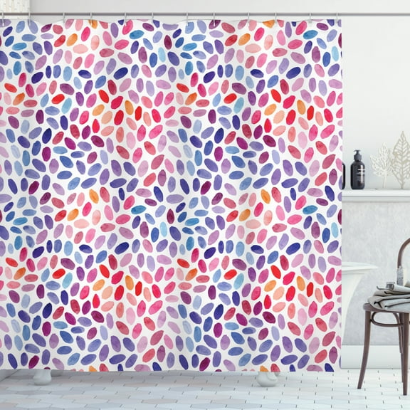 Colorful Shower Curtain, Abstract Watercolor Style Print with Brush Stroke Shape Tiles on White Background, Fabric Bathroom Set with Hooks, 69W X 84L Inches Extra Long, Multicolor, by Ambesonne