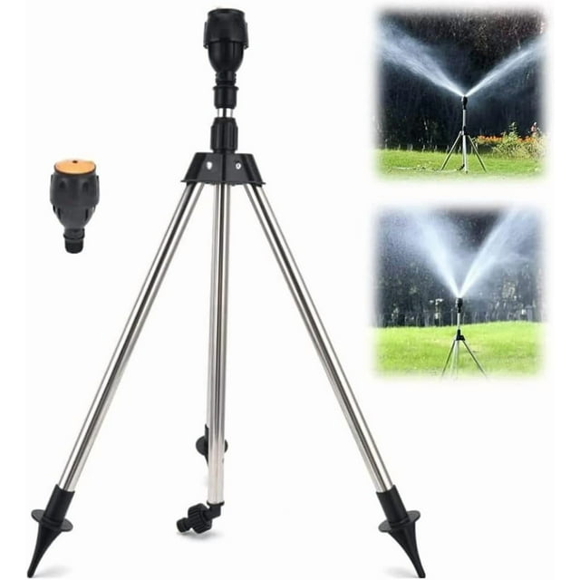 Aspersor de agua con trípode giratorio, el mejor aspersor de 2023, aspersor telescópico de impacto con rotación automática de 360 grados.