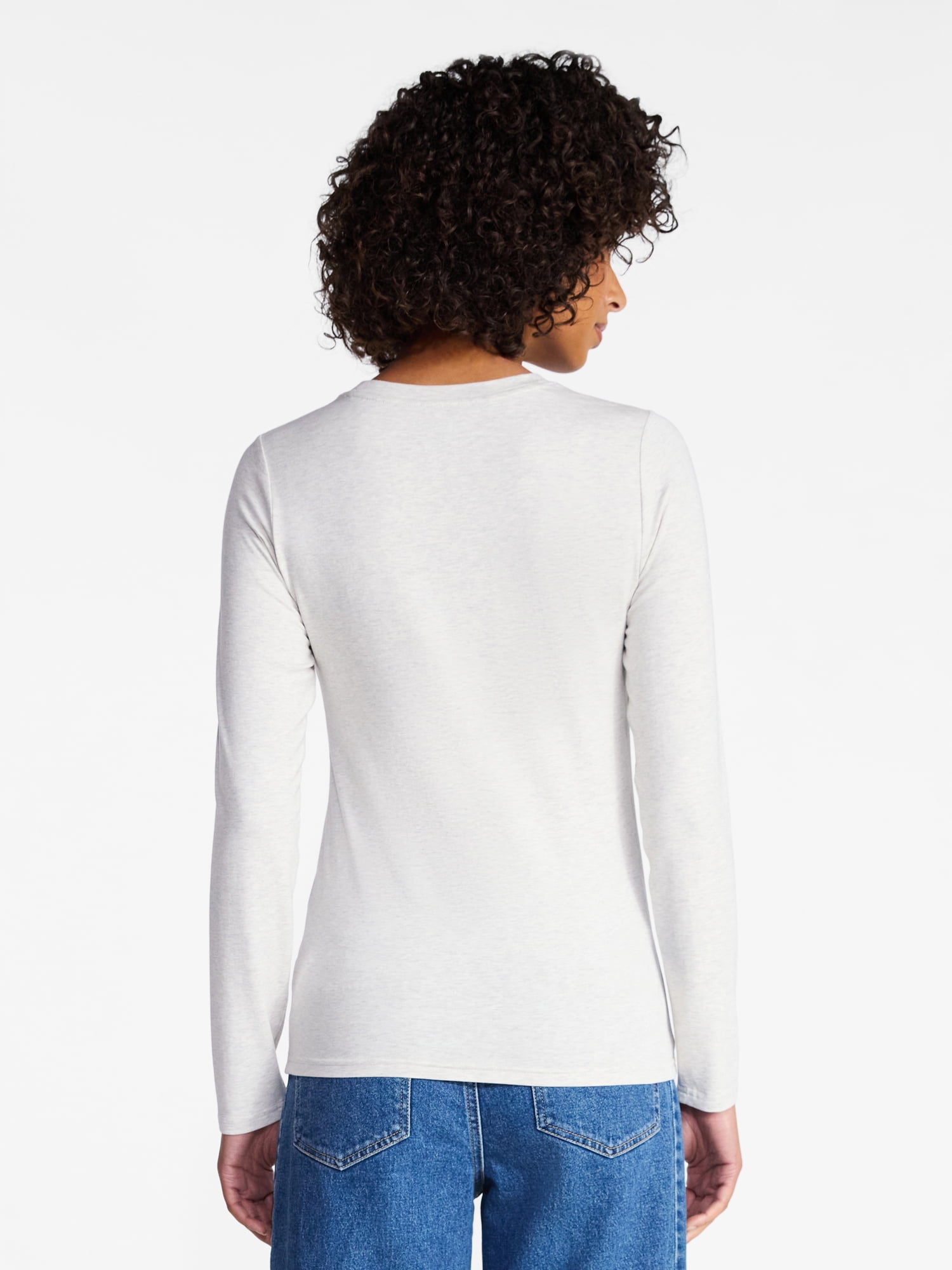 Time and Tru Women's Slim Crewneck Tee with Long Sleeves, Sizes XS-XXXL