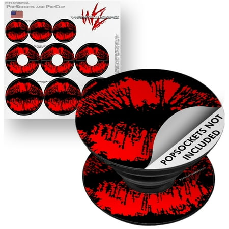 Decal Style Vinyl Skin Wrap 3 Pack for PopSockets Big Kiss Lips Red on Black (POPSOCKET NOT INCLUDED) by WraptorSkinz