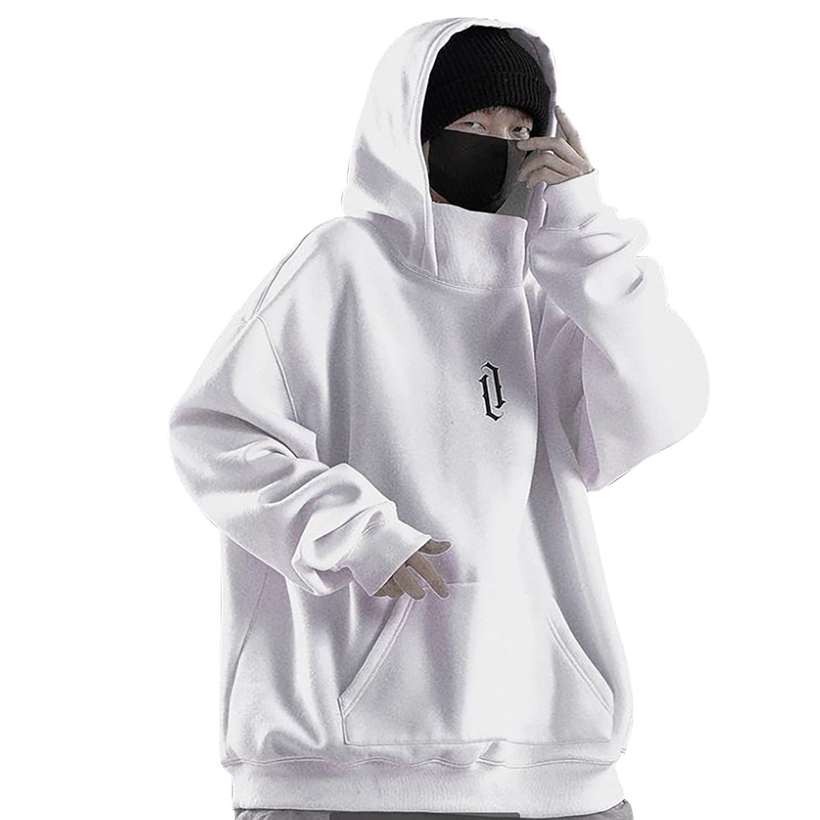 PMUYBHF Male Men s Sweater Shirt Short Sleeve Male Man Autumn and Winter Solid Long Sleeve Hoodie Pocket High Collar Loose Hooded Sweatshirt Hiphop Sweatshirts Men Walmart