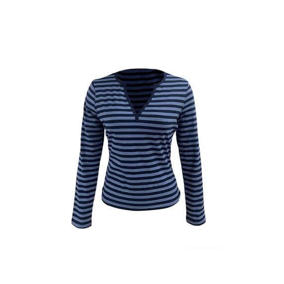 Franhais Women Long Sleeve Crop Top Stripe V Neck Top Tee Sexy 90s E-Girl Slim Fit Vintage Blouses Streetwear