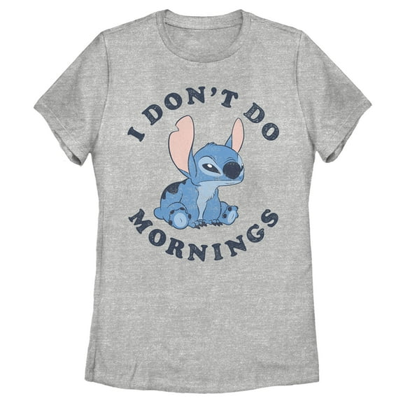 Women's Lilo & Stitch I Don't Do Mornings Stitch Distressed Graphic Tee Athletic Heather X Large