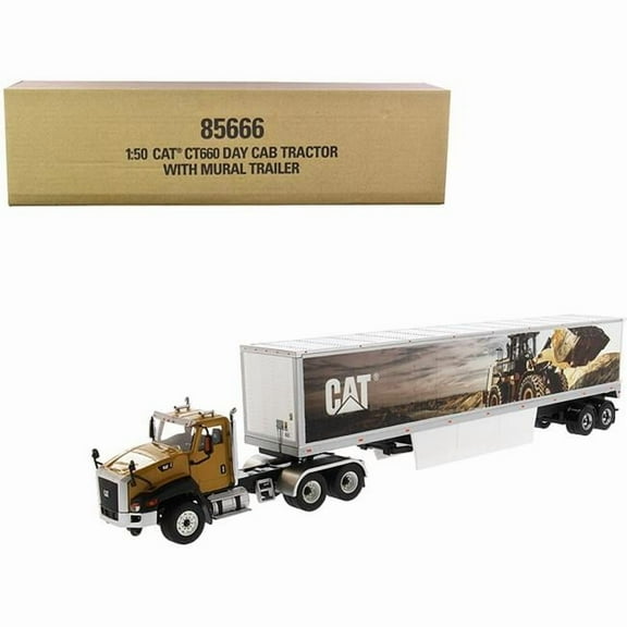 Diecast Masters 85666 1-50 Scale Transport Series CAT Caterpillar CT660 Day Cab with Caterpillar Mural Dry Van Trailer Diecast Model