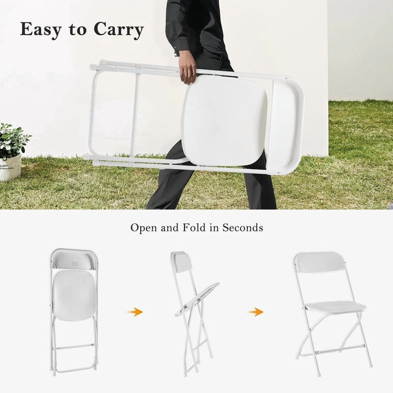 Kelno 10 Pack Plastic Folding Chair Lightweight Portable Chair, White