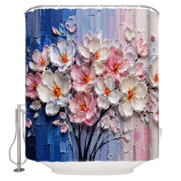 Pink Flowers Abstract Bathroom Shower Curtains with 12 Hooks Polyester Waterproof Shower Curtain for Stalls and Bathtubs Vintage Country Floral Modern Art Decorative Bathroom Curtain 36x78 Inches
