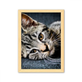 thumbnail image 1 of CAT Stripes Kitty animal relajarse adorable Cuadro de madera decorativa marco de casa A4, 1 of 3