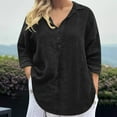 thumbnail image 2 of ZyeKqe Plus Size Tops for Women Cotton Linen Long Sleeve Shirts Button up V Neck Casual Loose Fitting Fall Top, 2 of 6