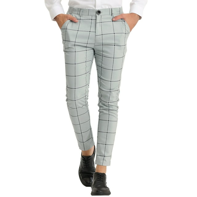 Unique Bargains Men's Dress Plaid Classic Fit Color Block Formal Checked Pants Dark Gray 38
