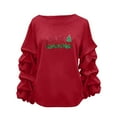 thumbnail image 2 of Yteetum Merry Christmas Sweatshirts for Women Oversized Crewneck Christmas Pleated Ruffle Trim Pullover Hoodless Sweatshirts Tops Womens Casual Xmas Graphic Round Neck Loose Lantern Sleeve Sweatshirt, 2 of 7