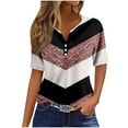 thumbnail image 2 of OKBOP Ladies Tops Clearance Under $5 Short Sleeve White V-Neck Button Striped T-Shirts Womens T Shirts, 2 of 5