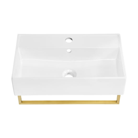 Reims 22" Wall-Mount Bathroom Sink with Brushed Gold Towel Bar