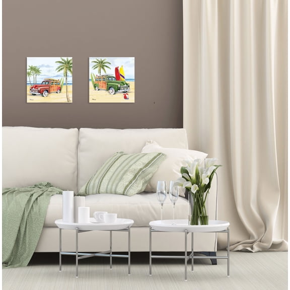 Gango Home Decor Coastal Vintage Wood-Paneled Huntington Woody Car Coastal Set by Paul Brent (Printed on Paper); Two 12x12in Unframed Paper Posters