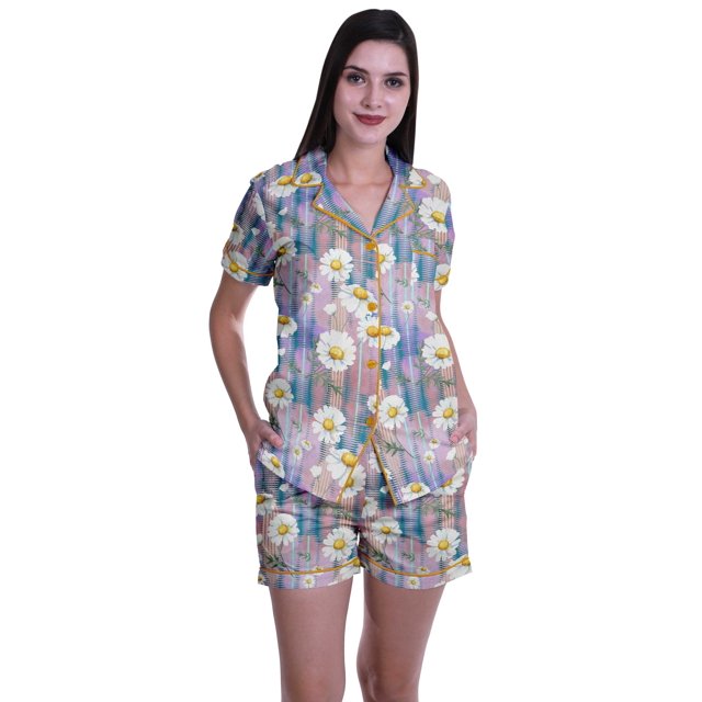 Moomaya Ensembles de Sommeil pour Femmes avec Shorts Pyjama Imprimé T-Shirts de Nuit à Manches Courtes