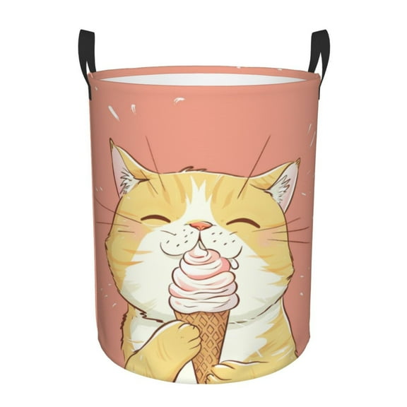 Cute Cat Ice-Cream Laundry Hamper Small Storage Basket/Toy Organizer/Dirty Clothes Bucket