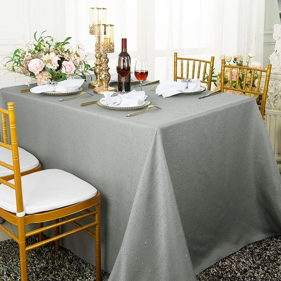 Wedding Linens Inc. 90"x156" Rectangular Paillette Poly Flax / Burlap Tablecloths - Silver