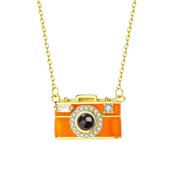 Adjustable Camera Pendant Necklace Multilingual Projection Feature 100 Languages Compact Design Copper Jewelry