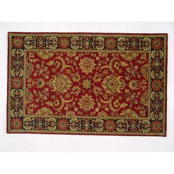LS-RM22 5 x 8 ft. Kavera 100 Percent Long Fiber Wool Hand Made Rug, Red & Black