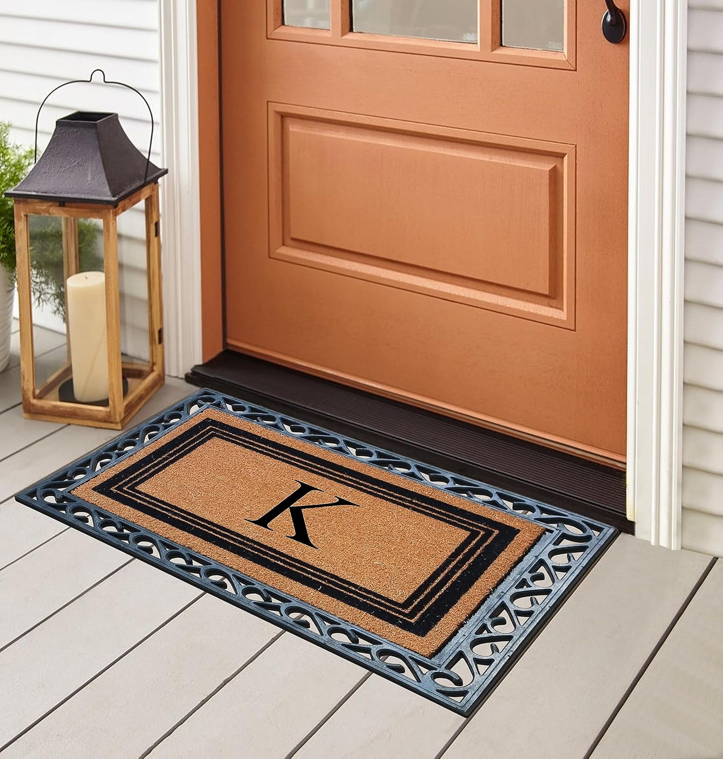 A1HC Natural Coir Monogrammed Front Door Mat, Non-Slip Heavy Duty Durable Doormat for Indoor Outdoor Entrance - 24" X 36"