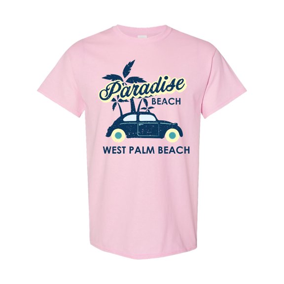 Inktastic Paradise Beach in West Palm Beach with Palm Trees and Car T-Shirt