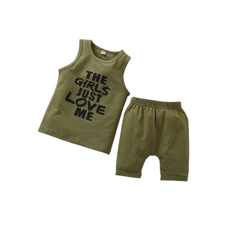 

Fiomva Boys Special Letter Printed Vest and Solid Color Short Pants Suit