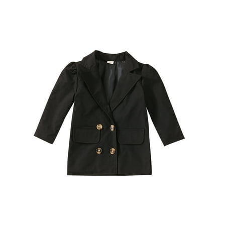 

Canis Toddler Infant Baby Girls Lapel Solid Color Long Sleeve Double-breasted Coat