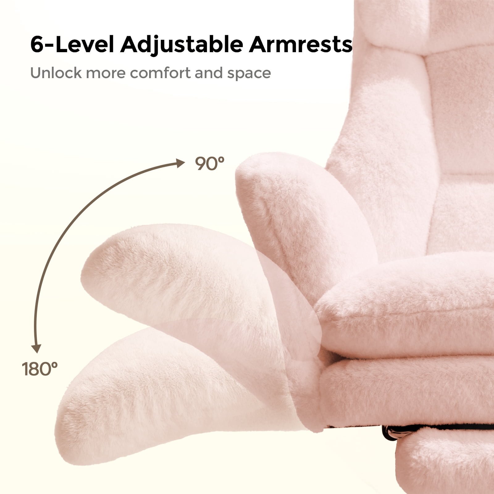 Big and Tall Office Chair, Cloud Plush Swivel Desk Chair with 6-Level Adjustable Armrests, Home Ergonomic Executive Office Chair for Work, Gaming, Pink