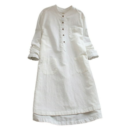 

Frontwalk Sleepwear Dress for Women Loose Long Sleeve Plain Casual Dress Loungewear Nightshirts Nightgowns Pjs Pajama Dress