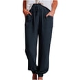 thumbnail image 1 of VEKDONE Womens Linen Long Pants Navy S, 1 of 1