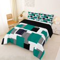 thumbnail image 3 of Manfei Modern Geometric Block Queen Comforter Set, Abstract Square Art Comforter Sets Queen, Teal Black Gray, Black Reversible 3pcs, 1 Comforter and 2 Pillowcases, 3 of 6