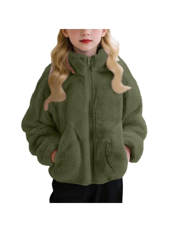 Girls Fleece Jacket Fuzzy Faux Fu1 Turtleneck Fluff1 Zip Up Long Sleeve Winter Coat Kids Boys Mock Neck Fall Clothes