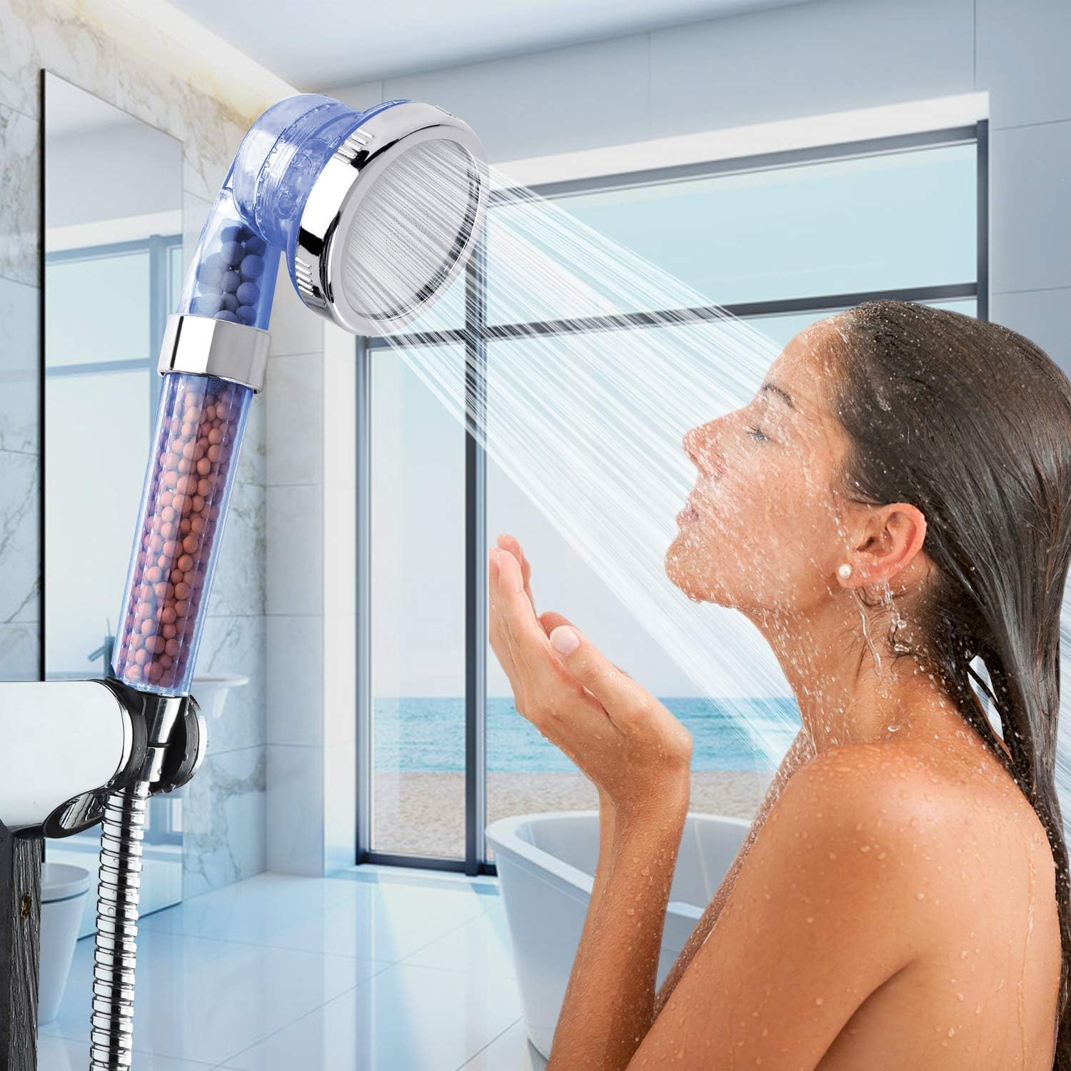 Pommeau De Douche Haute Pression 3 Réglages – Économie D'Eau Avec Perles – Neuf