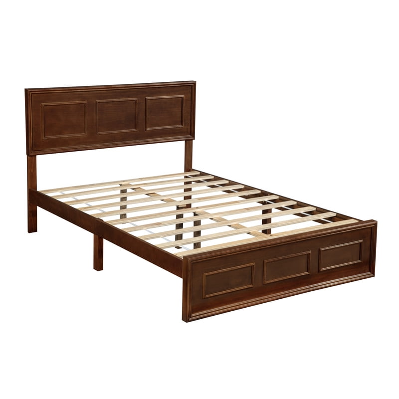 Full Size Platform Bed with Adjustable Height Headboard, Wood Strengthened Bed Frame with Under-Bed Storage Space