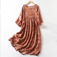 thumbnail image 1 of Liquidation d'Été Iumwxz Robes à Col Rond Manches 3/4 pour Femmes Tunique Plissée en Lin Ample Robe Maxi Robe Graphique Florale Robes d'Anniversaire pour Femmes Robes Athlétiques pour Anniversaire, 1 of 9