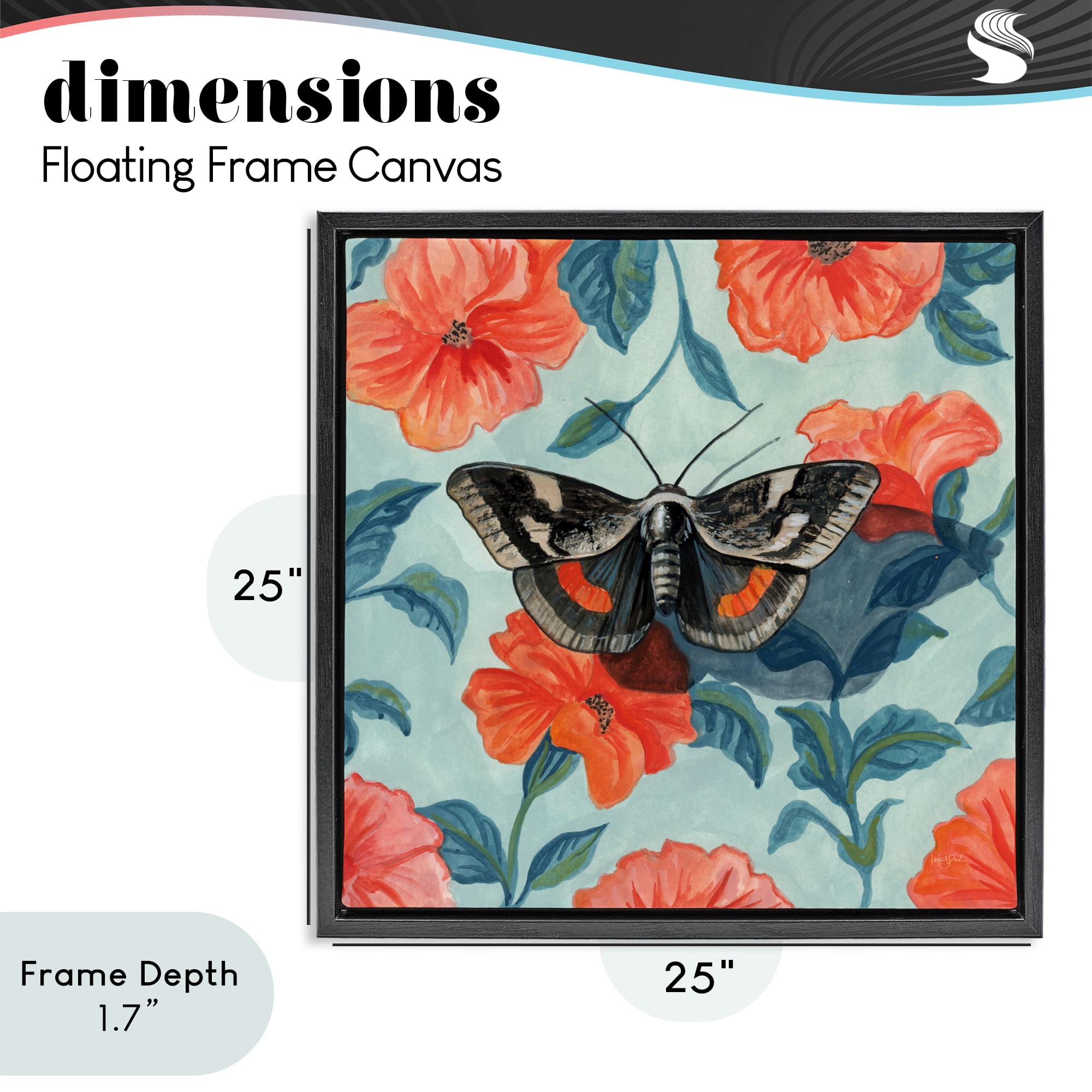 Stupell Industries Academia Moth On Floral Black Framed Floater Canvas Wall Art, design by Kate Jarvik Birch