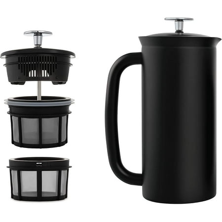 

P7 French Press - Double Walled Stainless Steel Insulated Coffee and Tea Maker (Cranberry 32 Ounce)