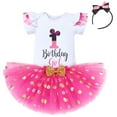 Toddler Girls 1st 2nd 3rd Birthday Outfit Princess Polka Dots Ruffle Tutu Skirt Mouse Headband Cake Smash Party Clothes Set 1 Year Hot Pink