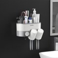 thumbnail image 1 of Juego de accesorios de baño, soporte magnético para cepillo de dientes con taza, dispensador de pasta de dientes, estante de almacenamiento de artículos de tocador, exprimidor de pasta de dientes, 1 of 4