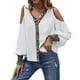 thumbnail image 4 of Tops Para Mujer, Blusa Informal Elegante, Camisas de Manga Larga Con Hombros Descubiertos, Estampado de Leopardo, Retazos, Cuello en V, Manga Con Botones, Camiseta Con Cuello Odeerbi  ODB166584, 4 of 7