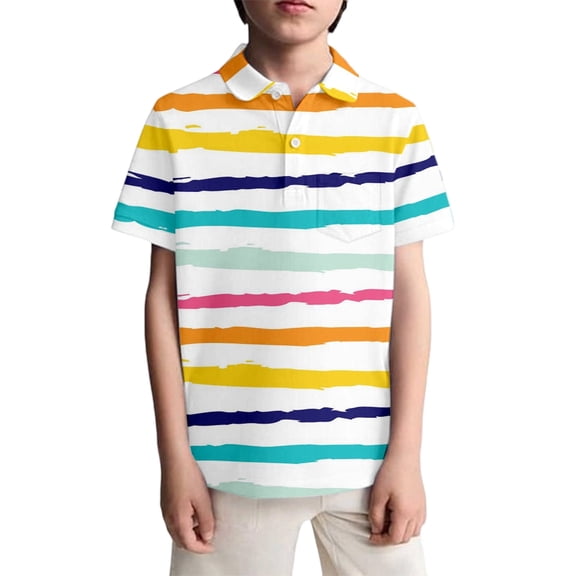 MuXiKeJi Clothes Boys Polo Shirts Size 10-12 Button Down Shirt Striped Short Sleeve Tee for Toddler Casual Tee Tops T-Shirt Boys & Girls Shirts