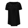 thumbnail image 4 of QUINDOS Cotton Plus Size Womens T Shirts Summer Black Short Sleeve Tops for Women 2024 Patchwork Floral Outdoor Crew Neck Tops, 4 of 5